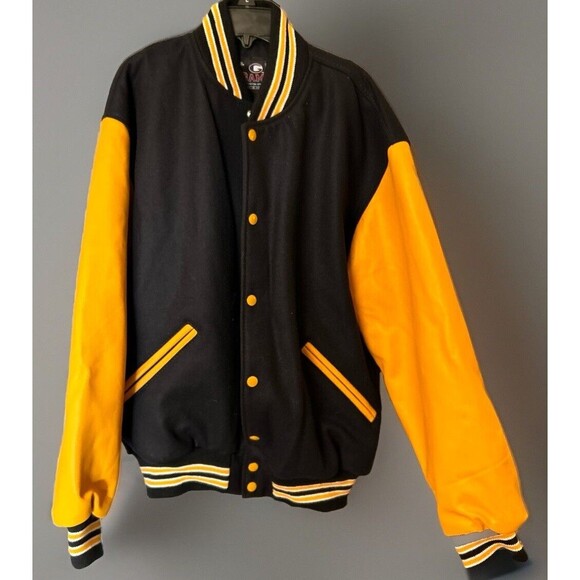 Bomber Other - Game Sportswear Varsity Jacket Men's  L Wool Leather Bomber  Black & Gold NWT